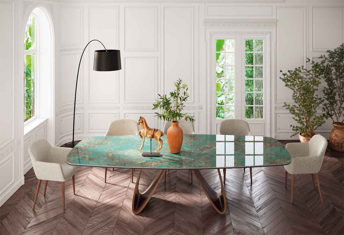 Contemporary dining suite in room setting