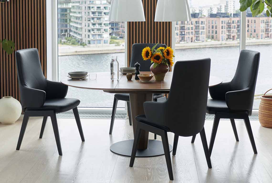 Contemporary dining suite in room setting