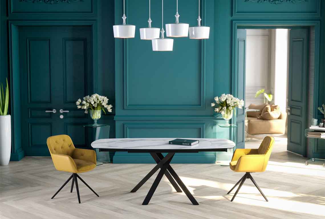 Contemporary dining suite in room setting