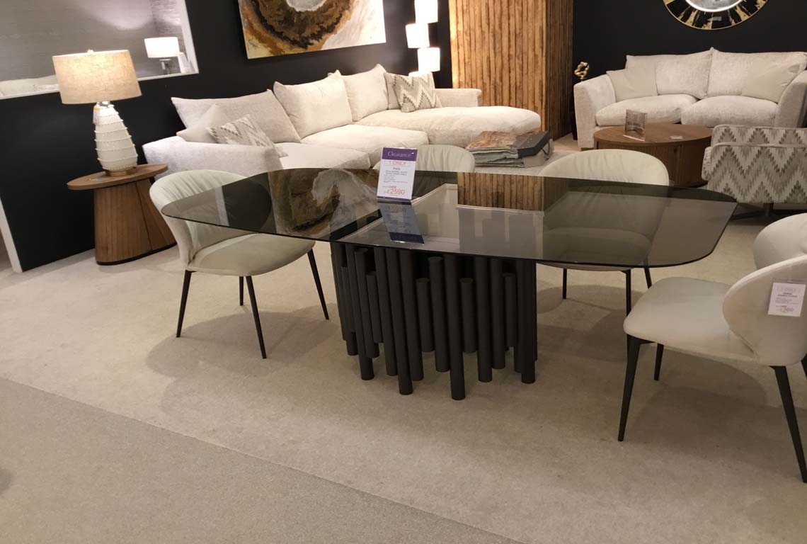 Pan 200cm Barrel Shape Glass Dining Table