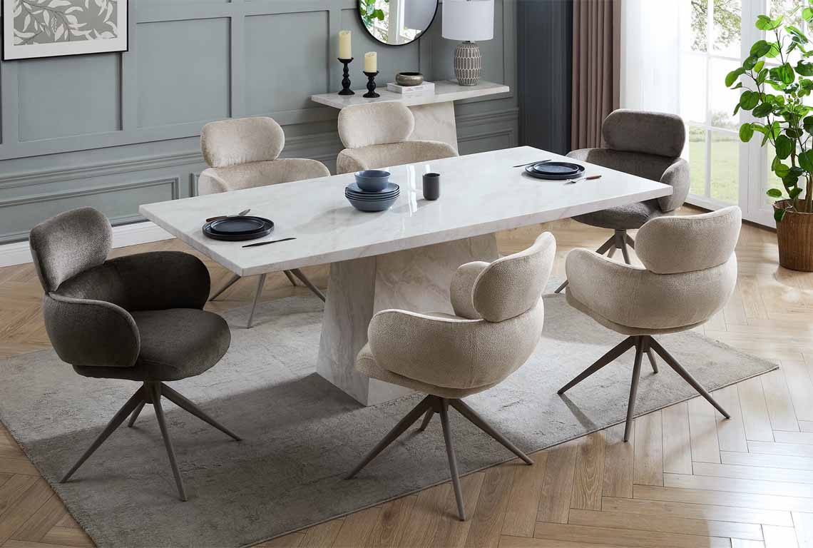 Contemporary dining suite in room setting