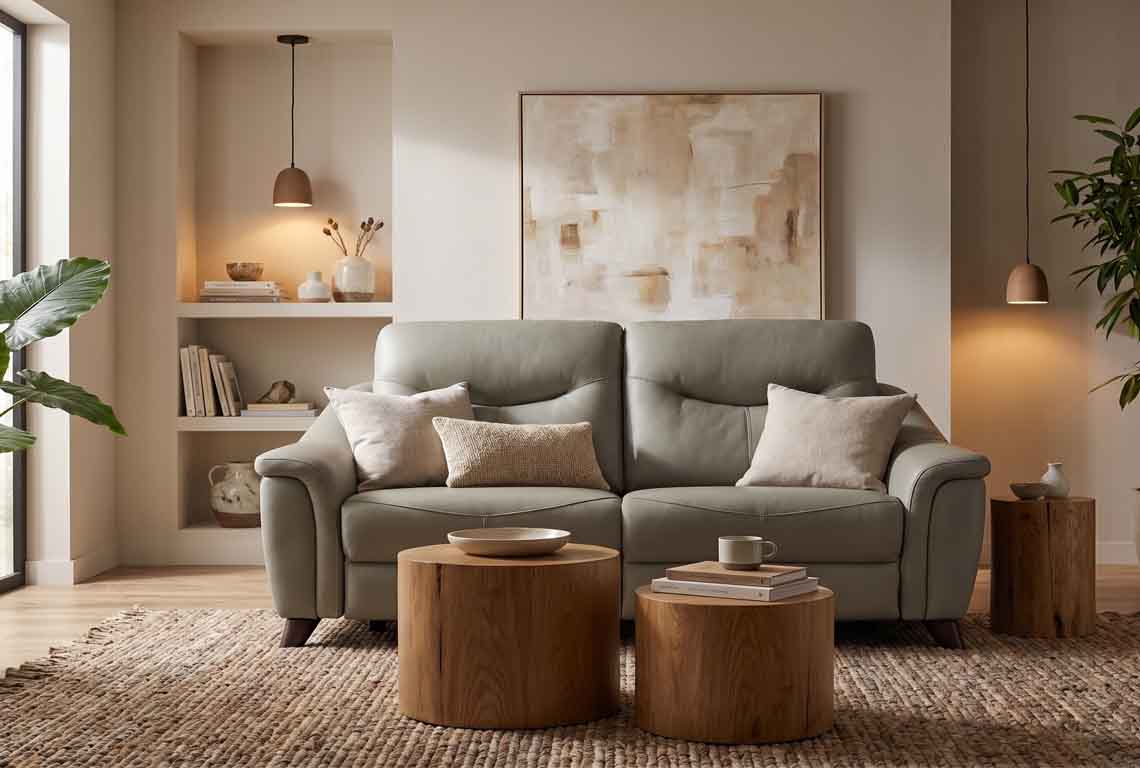 Quality leather suite in room setting