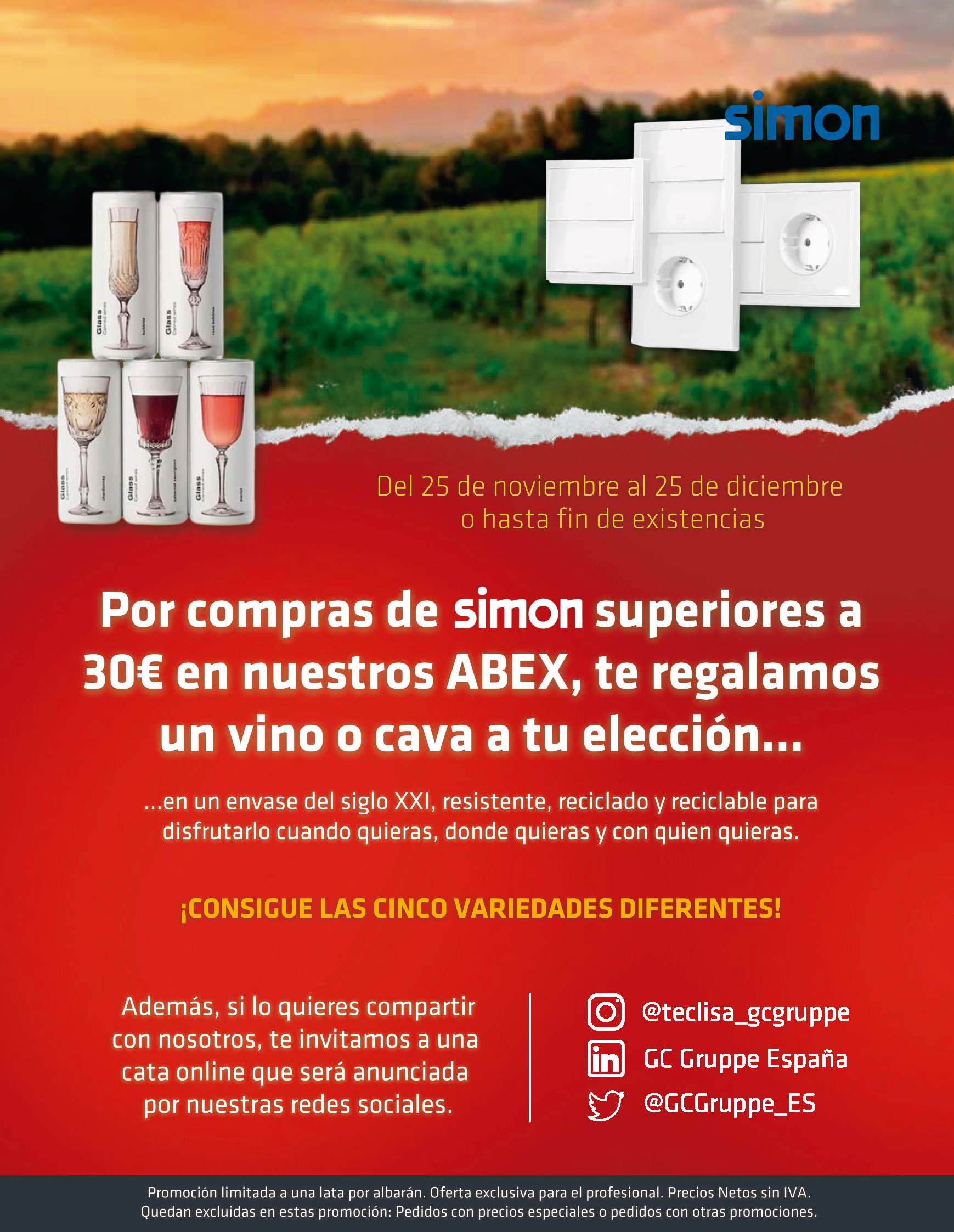 Cartel Acción promocional Simon y Teclisa: Consigue Cava o Vino de primera calidad