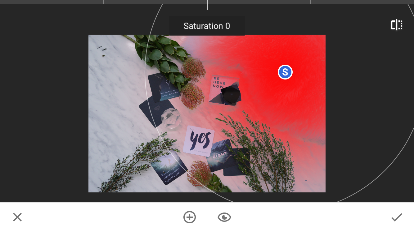 Saturation adjustment in mobile phone app Snapseed
