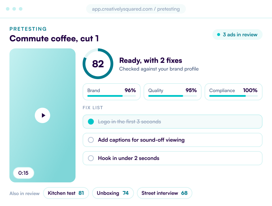 Platform screen: a pretest score with a fix list