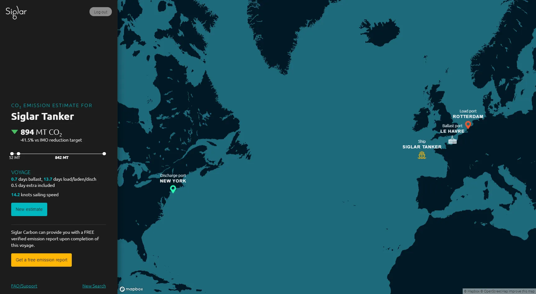Screenshot from the Siglar Carbon Estimator