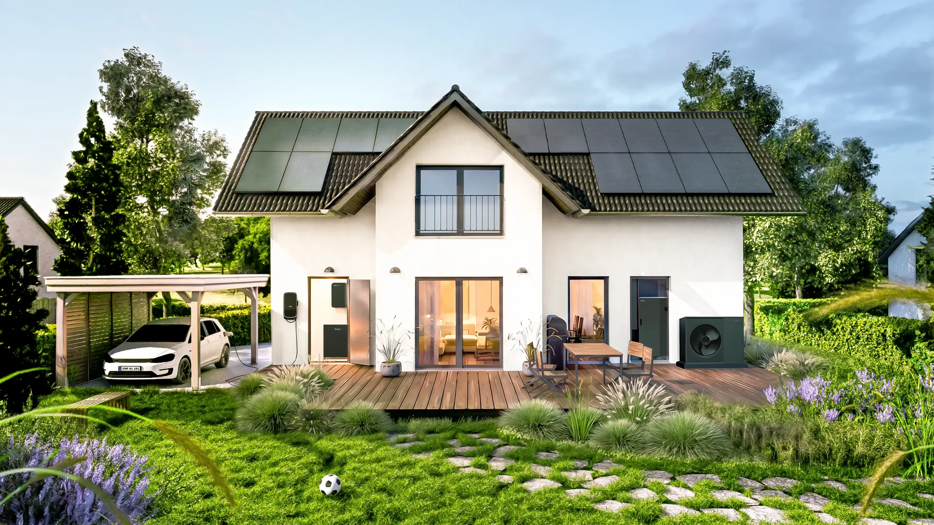 Ein modernes Einfamilienhaus mit Enpal Solaranlage, Wärmepumpe und Wallbox