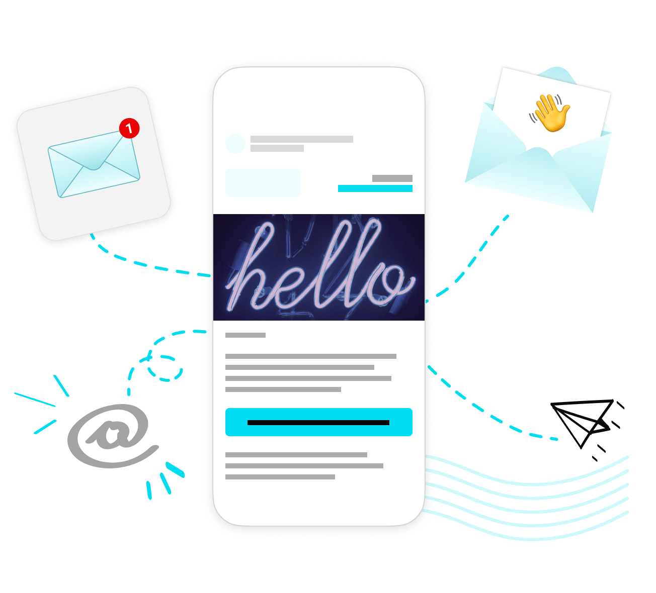 Image that represents the Ezy Raise email marketing offering. Email icon and sample email design.