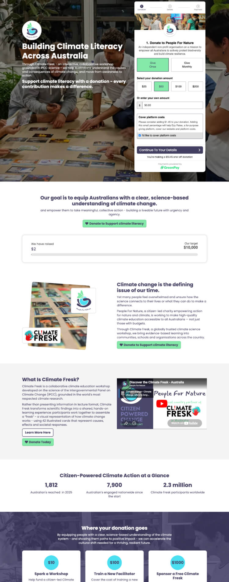 Website page showing example of an Ezy Raise appeal page