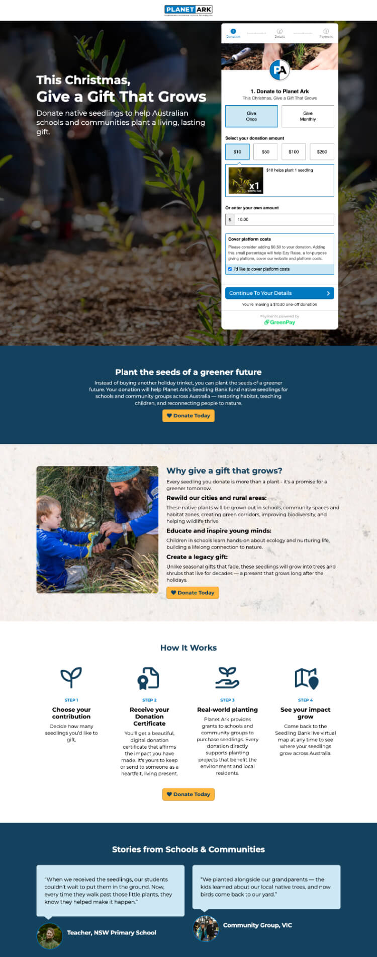 Website page showing example of an Ezy Raise appeal page