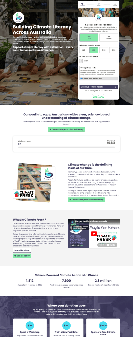 Website page showing example of an Ezy Raise appeal page