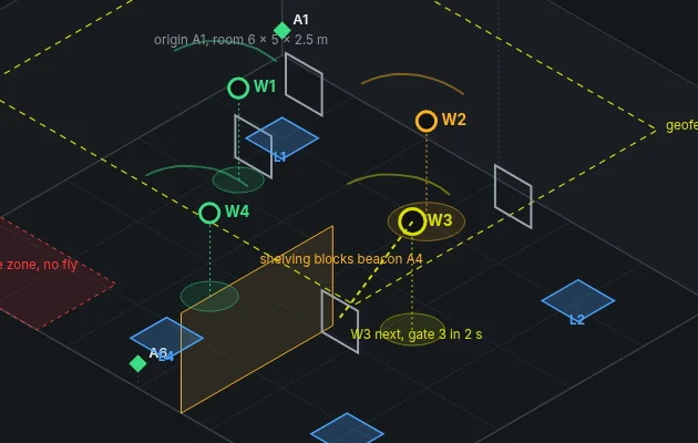 Flock map view with drone positions and waypoints