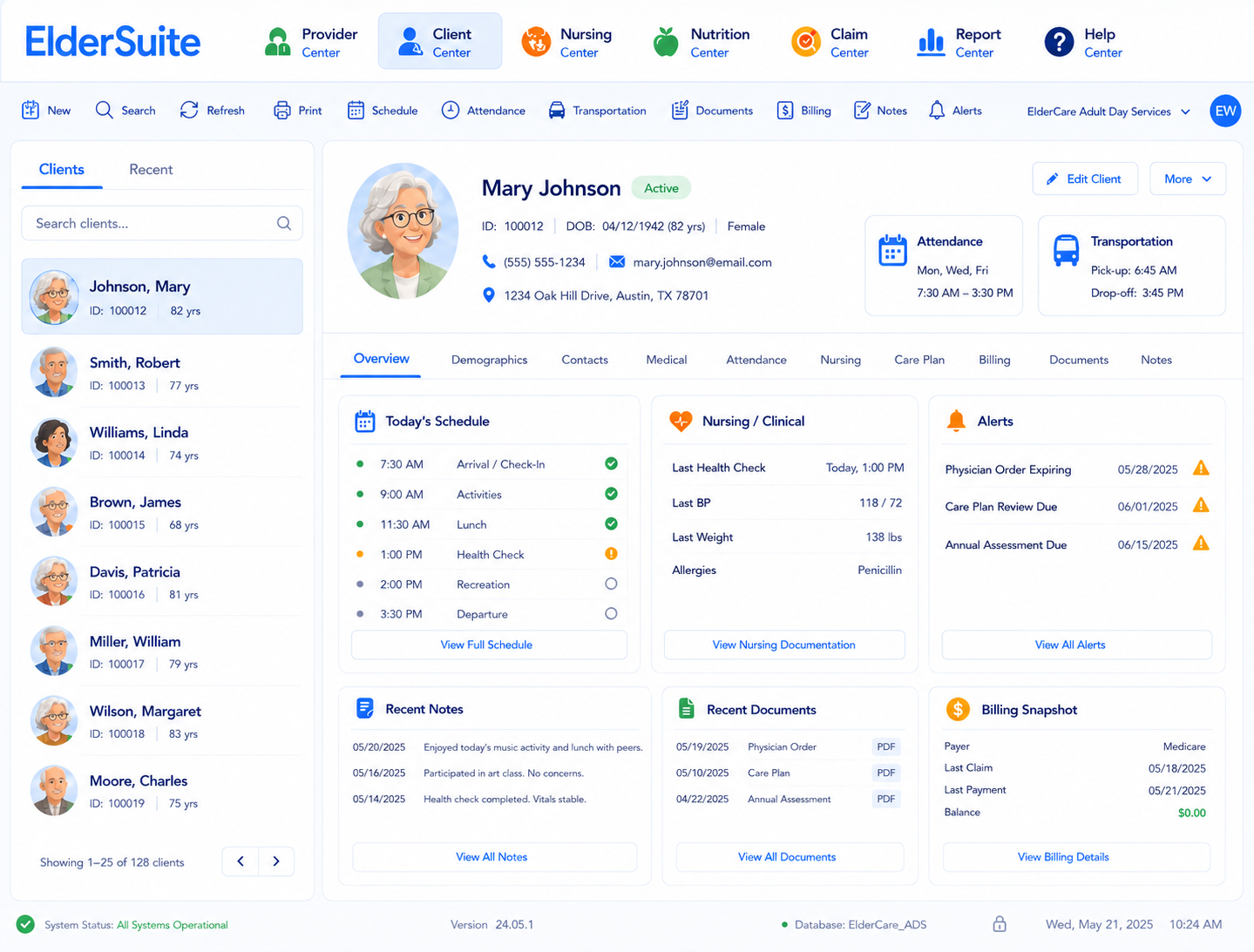 Image of Adult Day Care Software Client Dashboard