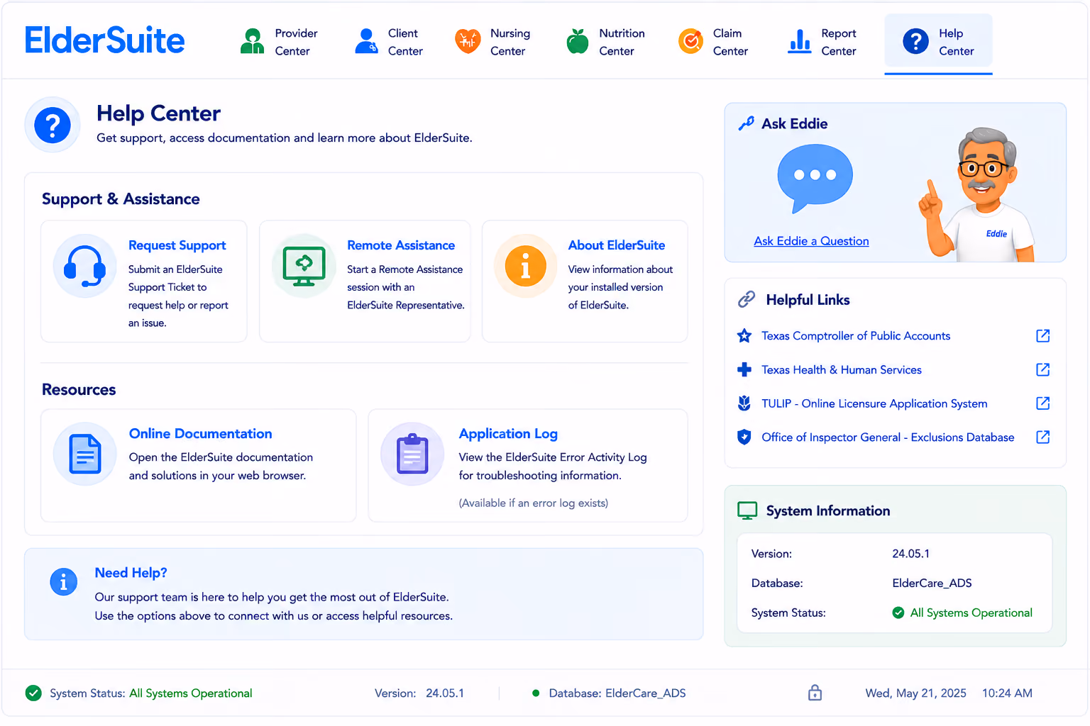 ElderSuite Help Center for software help and support resources