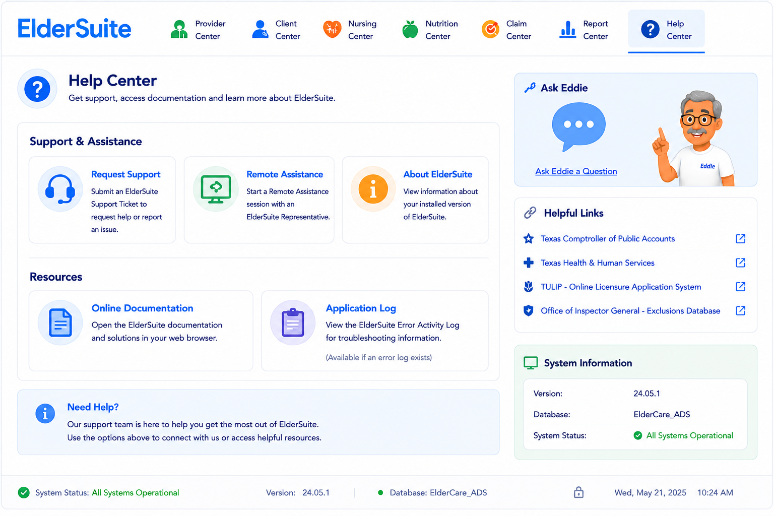 ElderSuite Help Center for software help and support resources