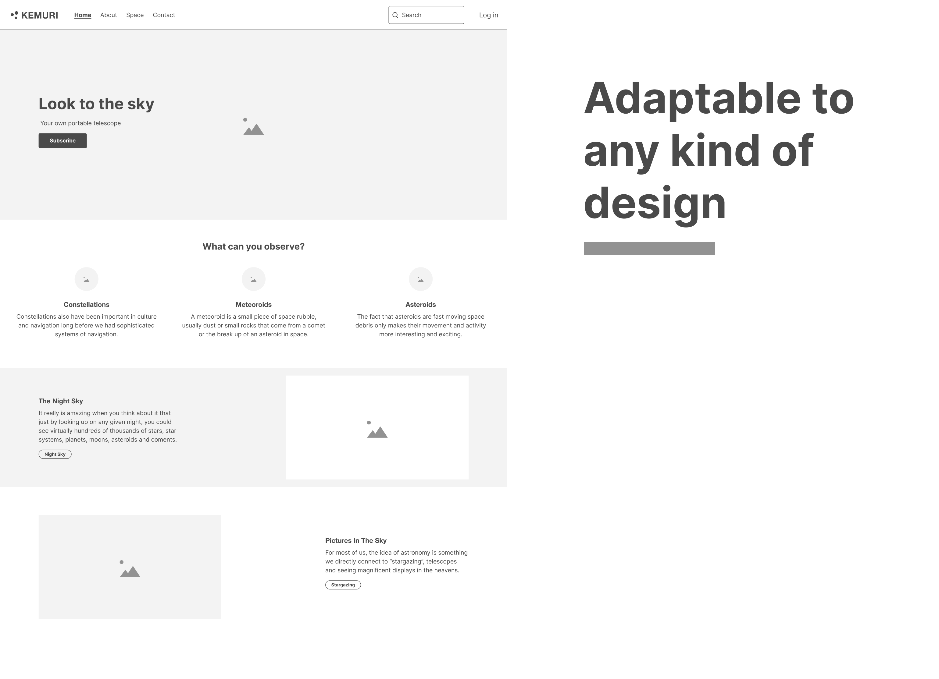 Landing page created with the kemuri wireframe kit