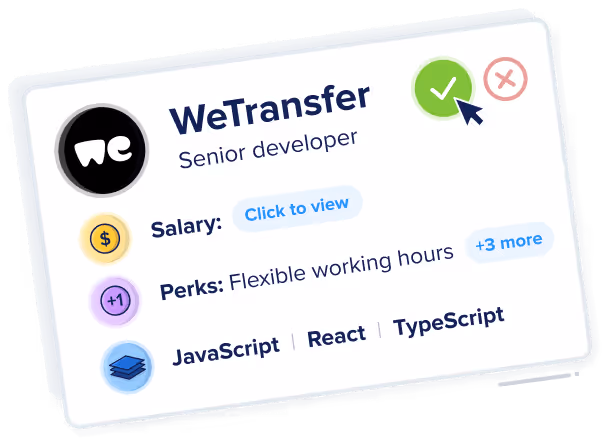 WeTransfer company card showing upfront role and salary information.
