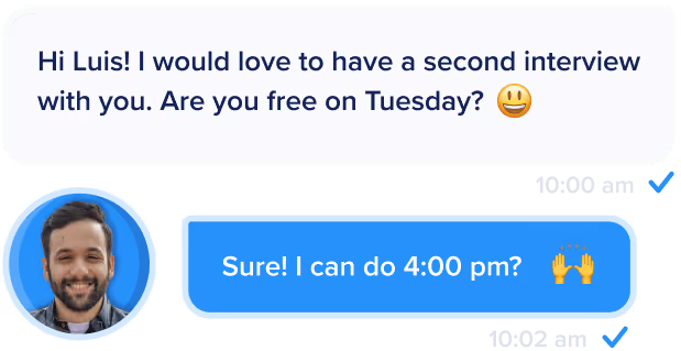 Messages between company member and candidate