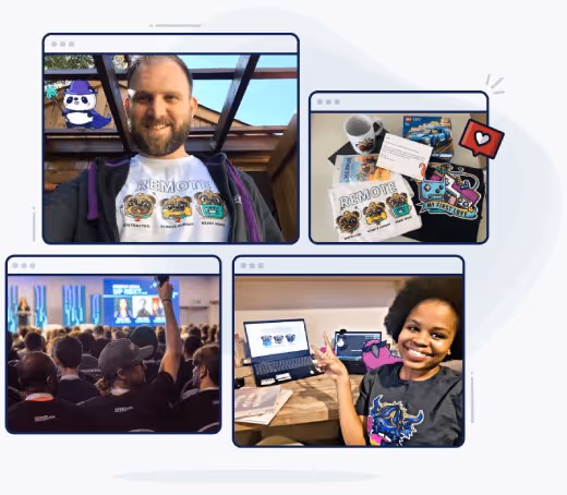 Images of developers in the community who are wearing or have received OfferZen swag.