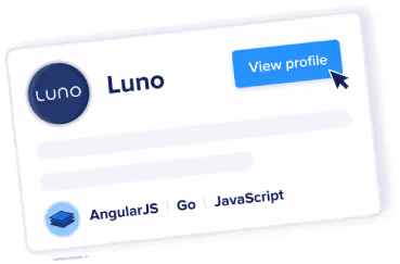 Luno card showing techstack with option for developer to view their company profile.