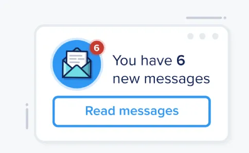 Card showing 6 new messages from companies in inbox with call to action “Read messages”.