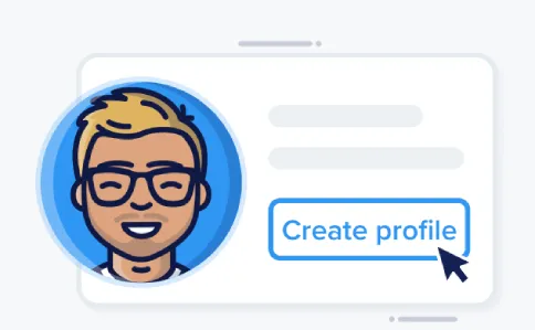 Card showing profile of developer with call to action button “Create Profile”.