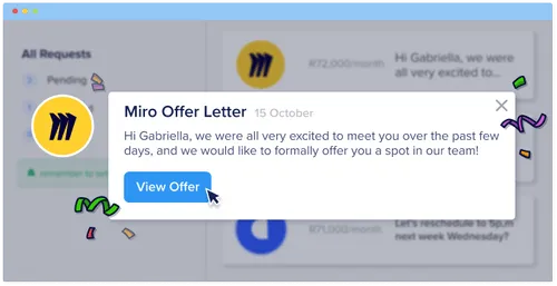  picture with a message from an employer from Miro with an invitation to work