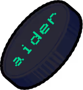 Dark circular token with green pixelated text reading 'aider' angled slightly to the side.