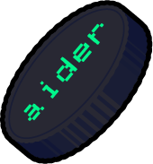 Dark circular token with green pixelated text reading 'aider' angled slightly to the side.