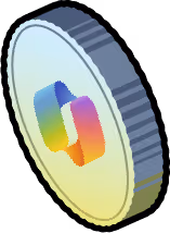 3D rendered coin with a colorful infinity loop symbol on its face, viewed at an angle.