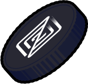 Black circular object with a white stylized lightning bolt symbol in the center.