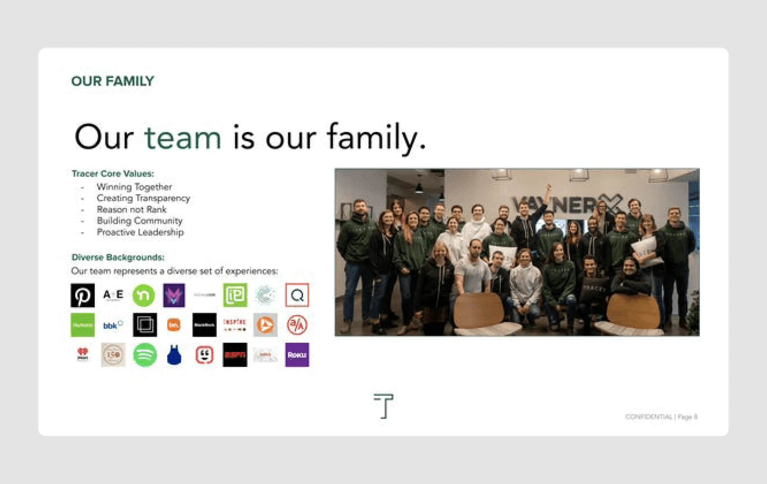 pitch deck presentation slide with mission stated