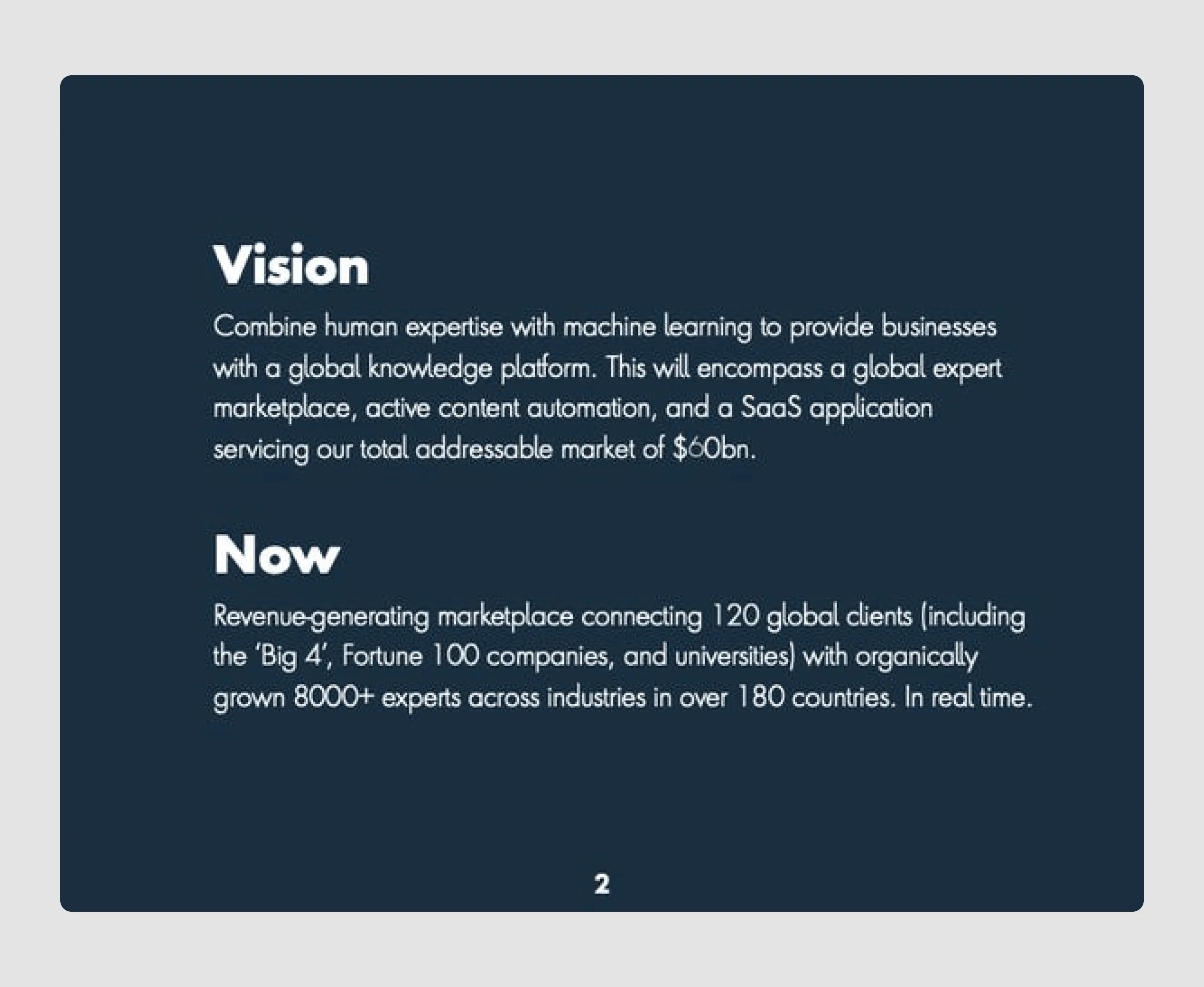 GlobalWonk pitch deck for startup, presentation slide with a team