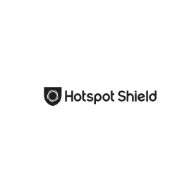 Logo of Hotspot Shield, featuring a shield symbol and the brand name in bold black text.