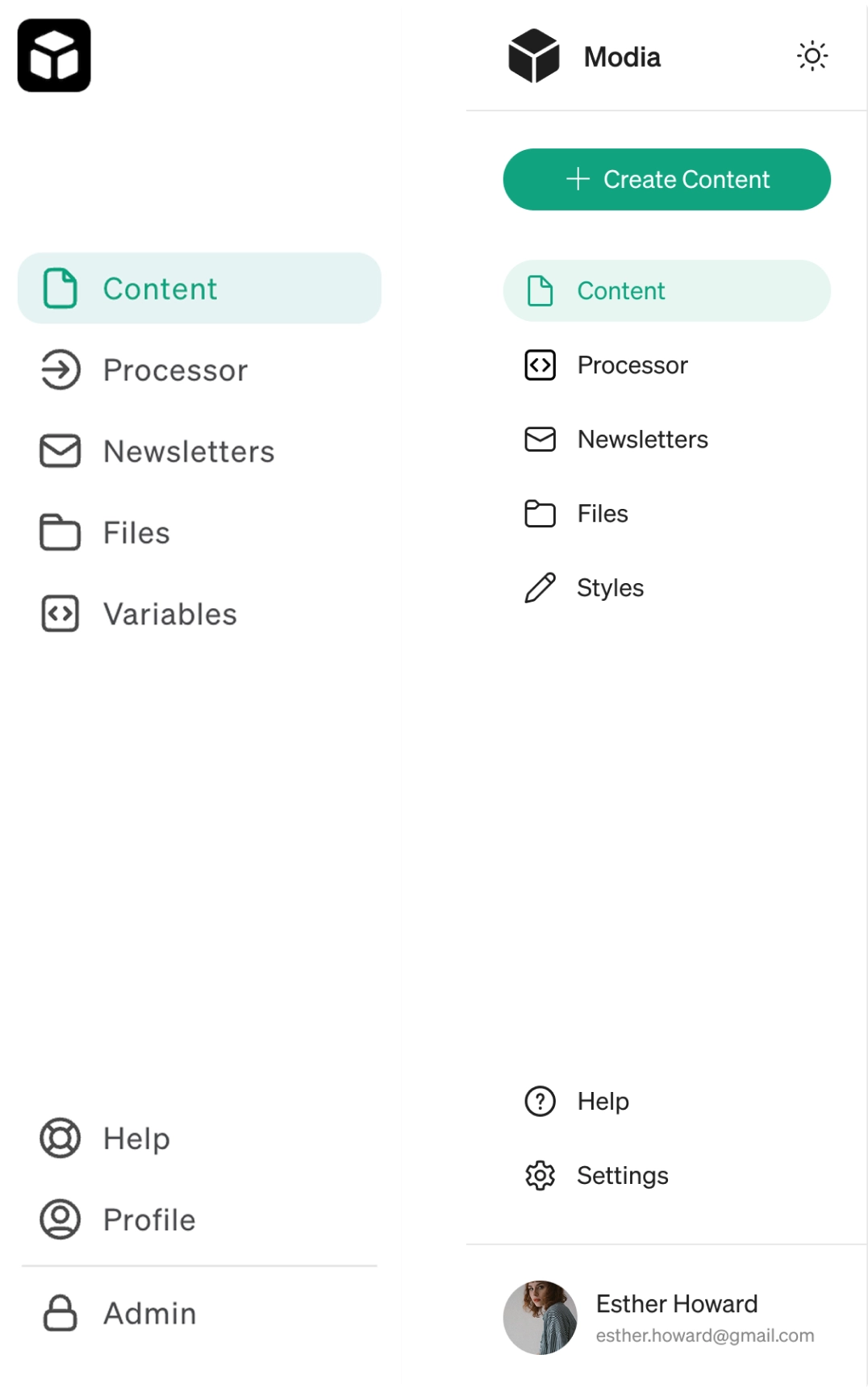 Sidebar navigation before and after redesign
