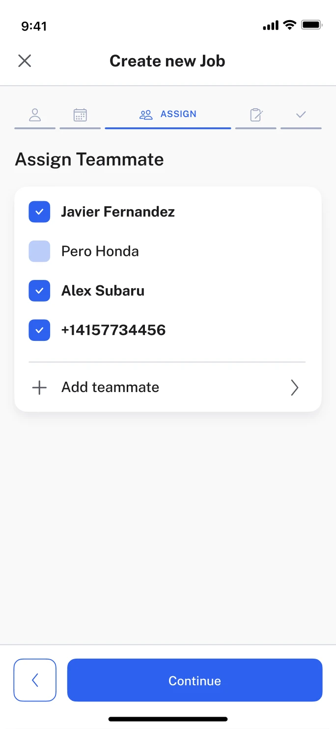 Mobile UI screens showing the ‘Create new job’ flow for a. real estate SaaS app