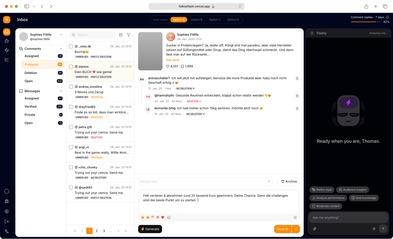 FollowFlash social inbox dashboard preview
