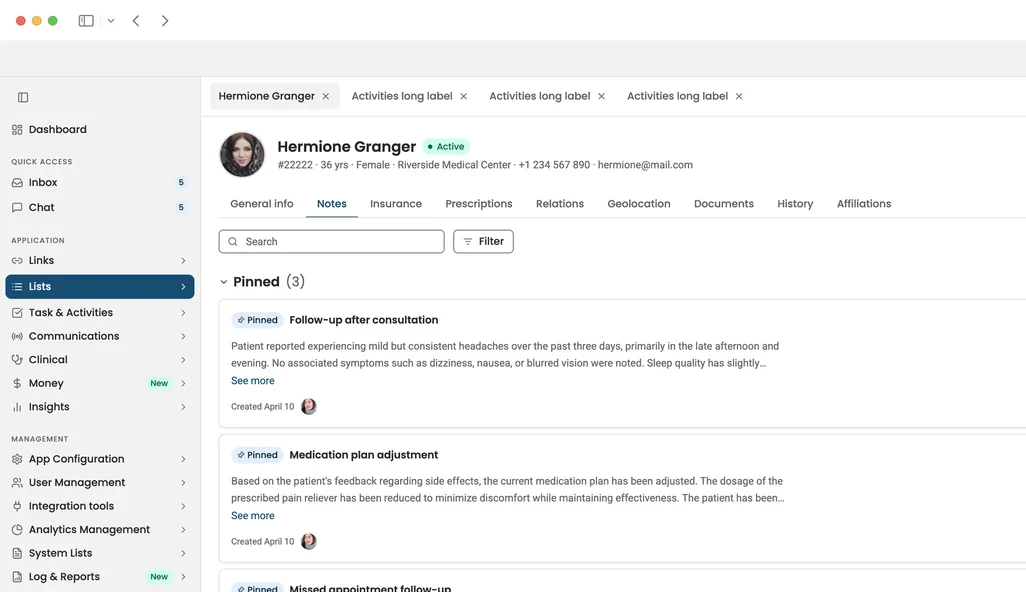 Patient care hub dashboard preview