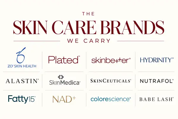 Modern skincare store corner with shelves displaying skin care products and a blue velvet chair by window.