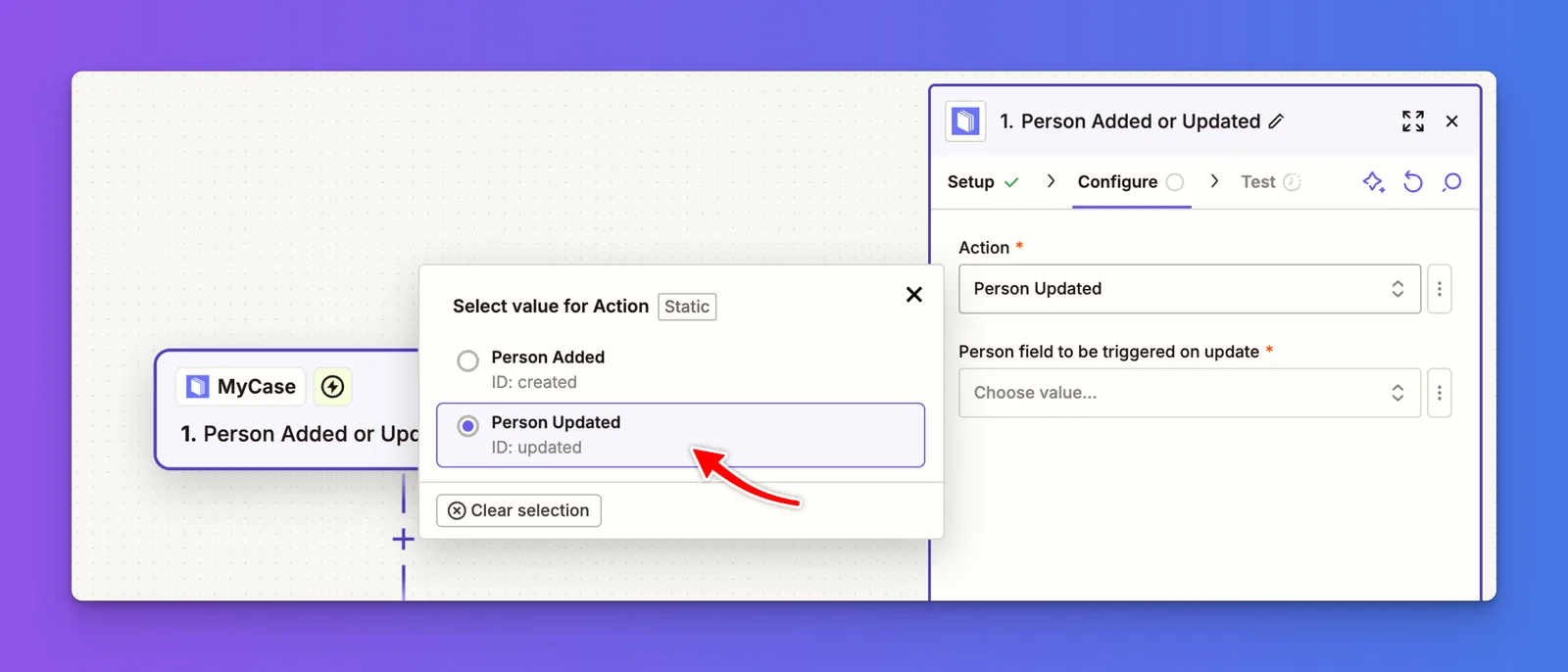 Zapier prompt to connect a MyCase account by logging in and authorizing access