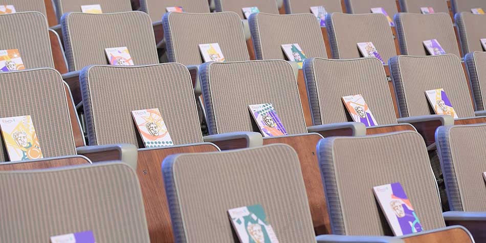 BAFTA programmes laid out on chairs in the Royal festival hall auditorium ahead of the award ceremony.
