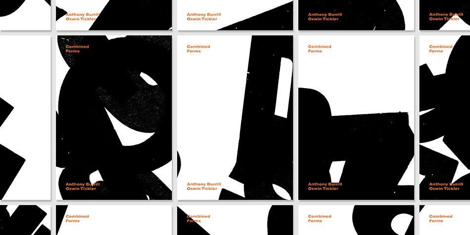 A selection of the unique covers for the combined forms publication. Black letterpress letterforms are randomly positioned on the page to create unexpected compositions