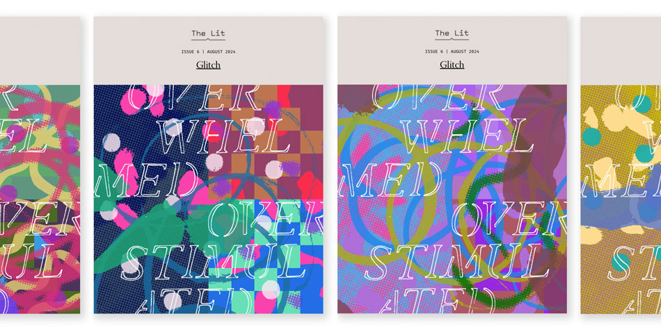 Some of the virtual covers for the Lit Platform combining analogue marks such as brush strokes with creative coding