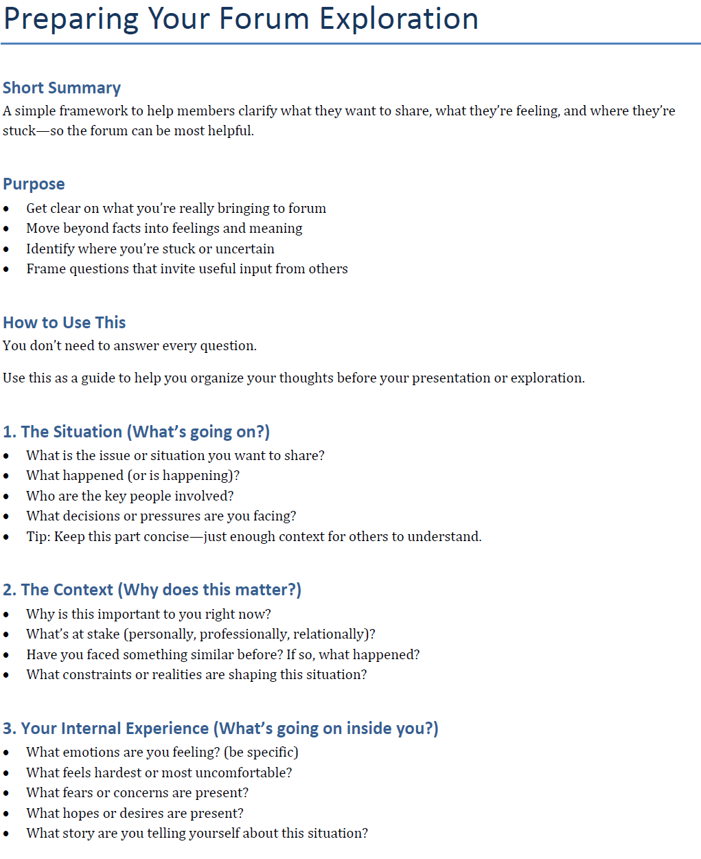 Preparing Your Forum Exploration