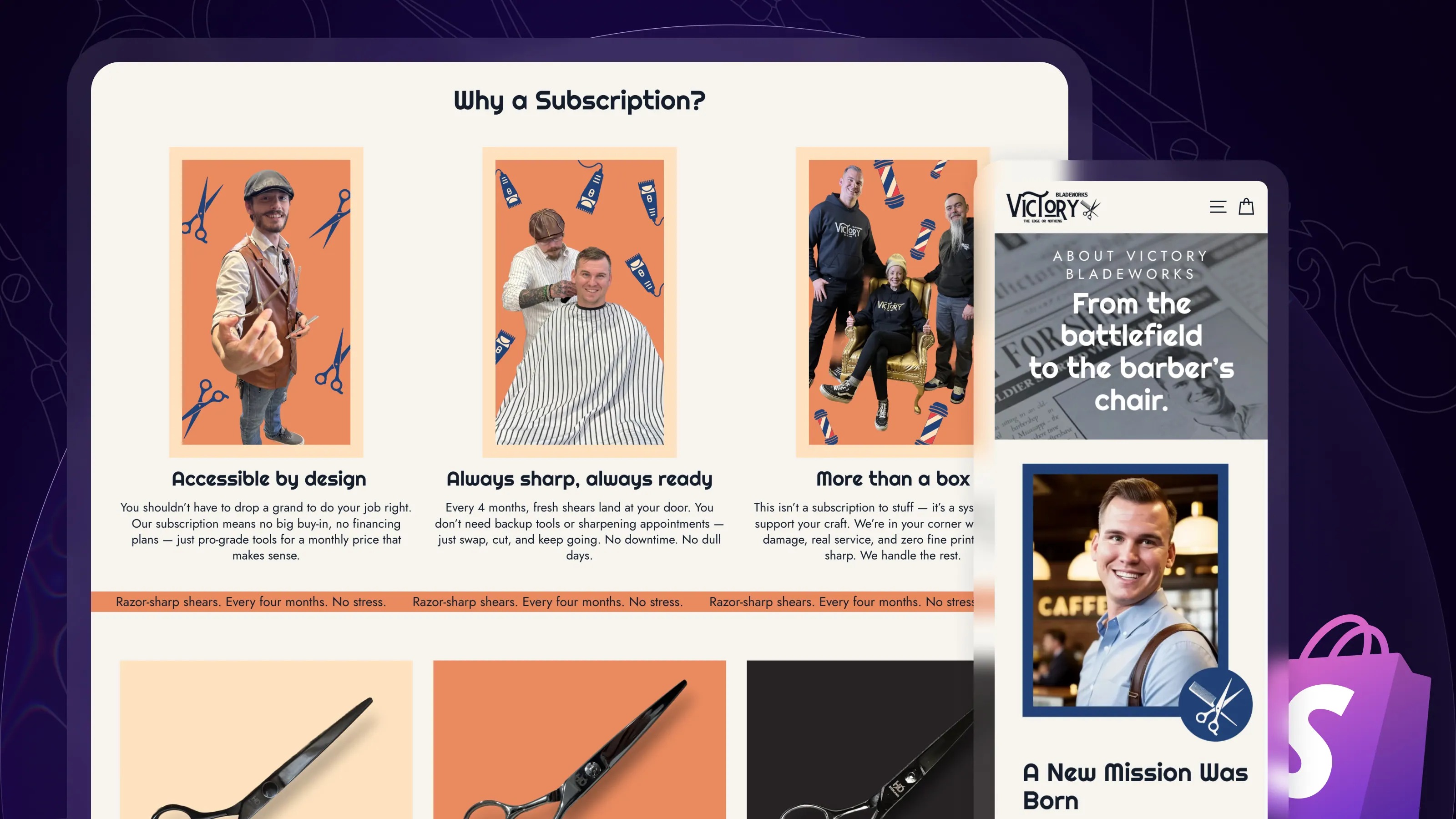 Shopify Redesign for a Barber Subscription Brand (Impulse Theme) | Retro 50s Ads Vintage Print | by kristi.digital | Kristina Volchek