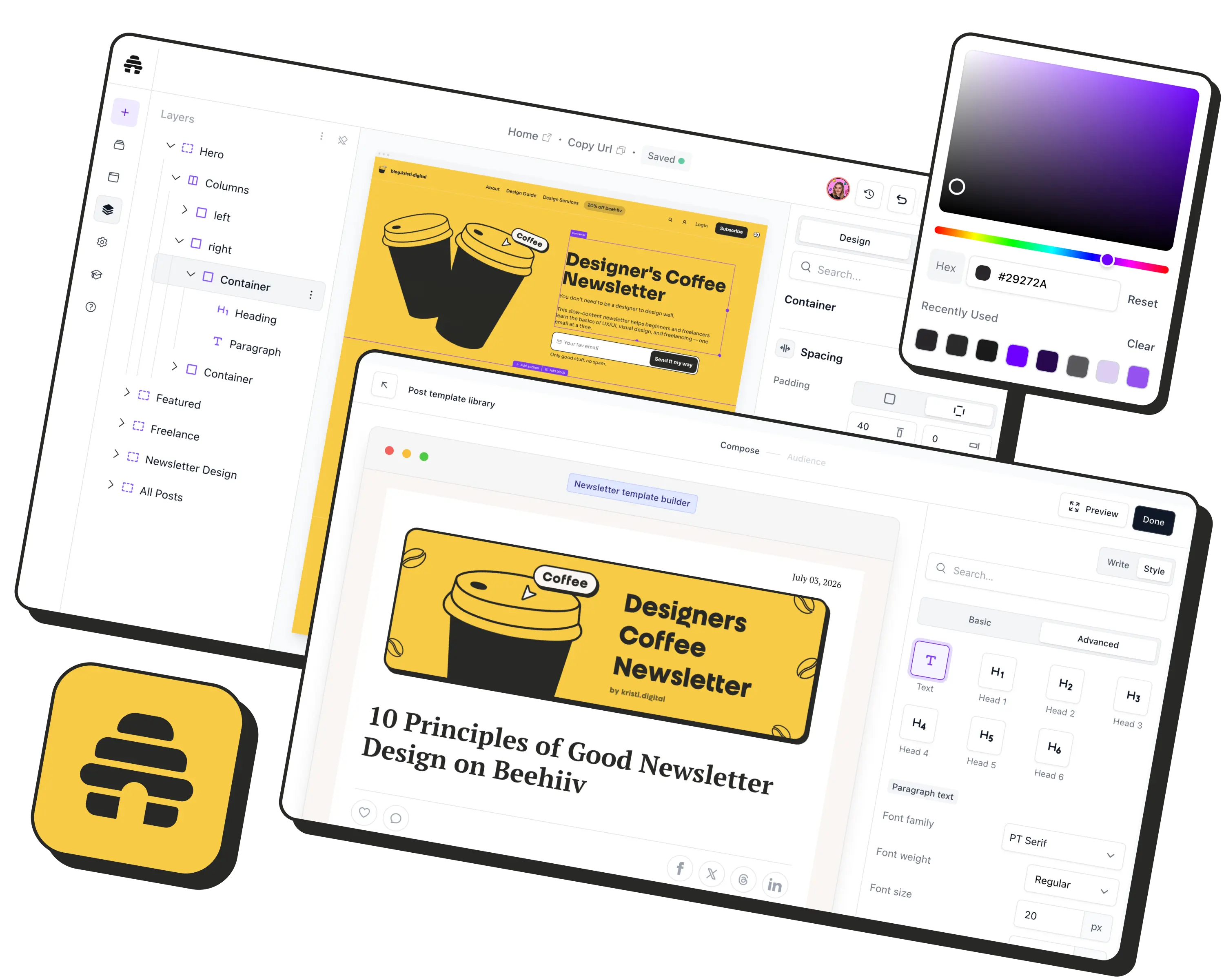 custom beehiiv newsletter and website design examples by kristi.digital