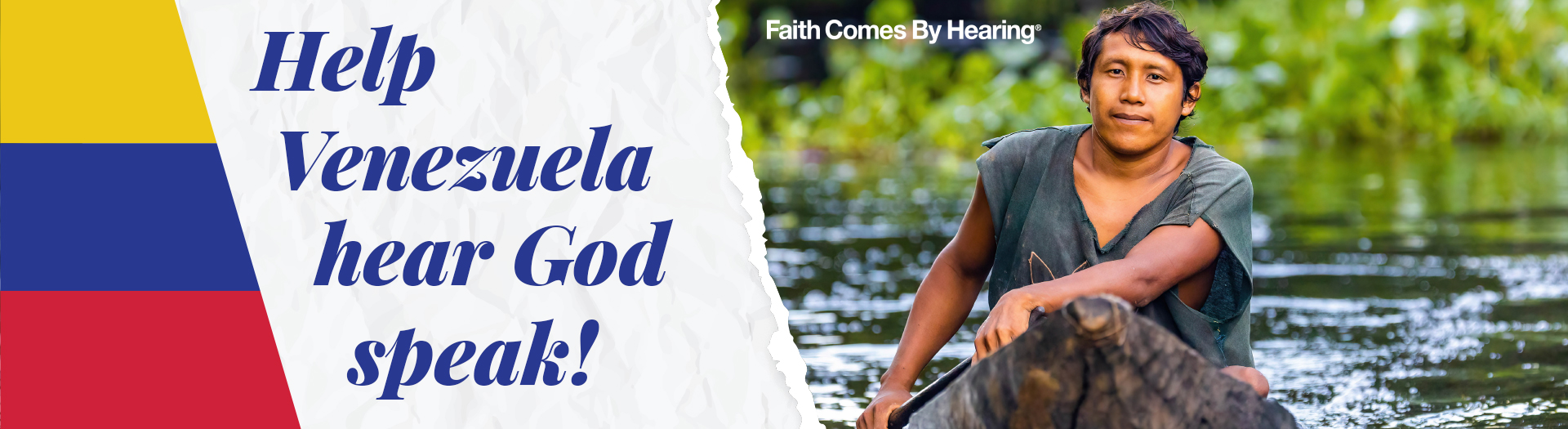 A close-up of a smiling young man looking down while wearing white earbuds. To the right, large text reads 'Share AUDIO Scripture' against a patterned background