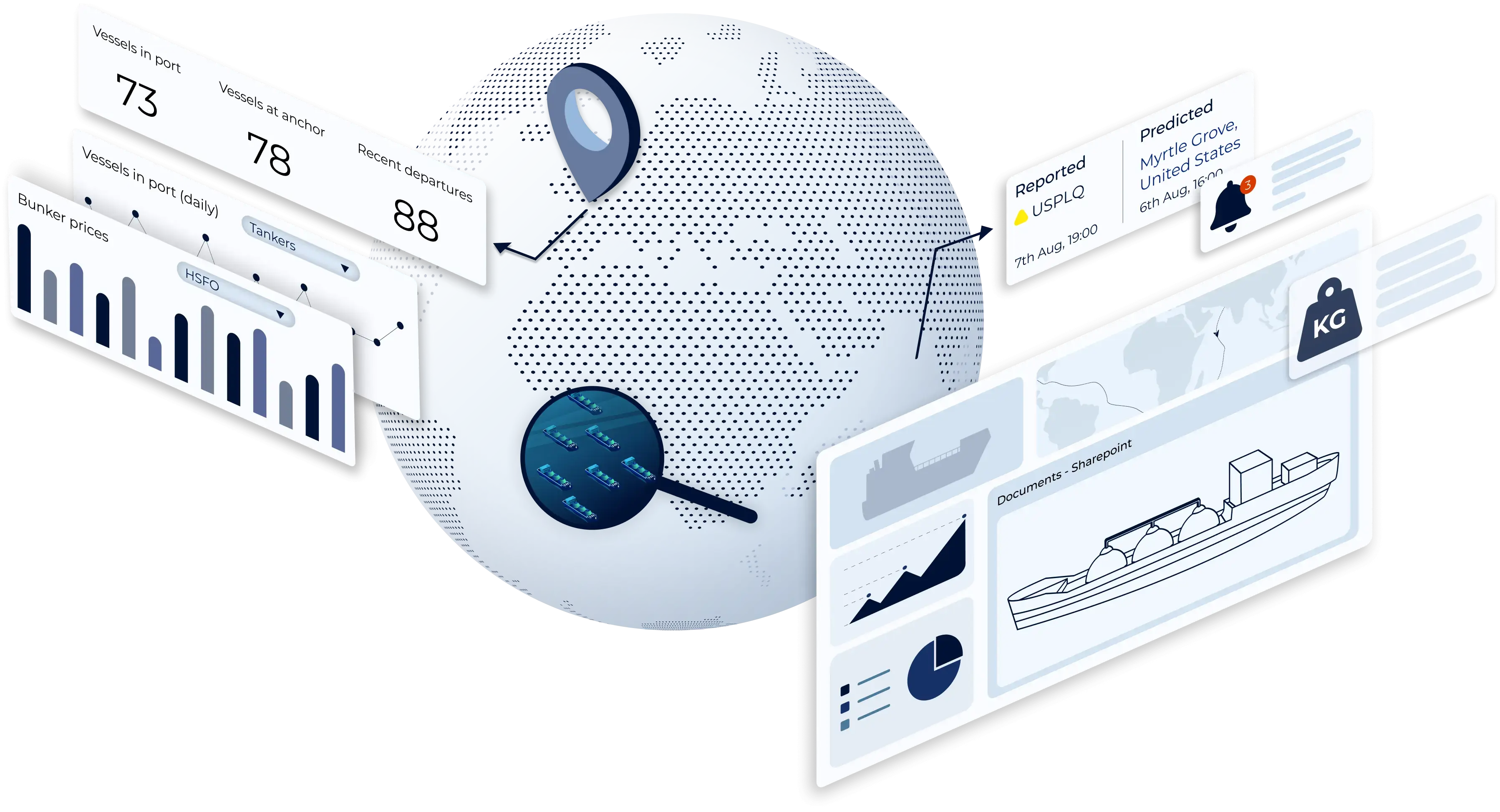 Maritime Optima’s maritime software solution; ShipIntel, displayed on both desktop and mobile devices. The image shows ship routes, ports, and vessel information, highlighting sea between Europe, Africa, Asia, and Australia, as well as icons indication vessels on the map. The image on the mobile device, shows a sea route calculation made in ShipIntel for a dry bulk vessel. vessel  The software solution made by Maritime Optima, called ShipIntel, includes features like AIS data, voyage and sea routes, and consumption statistics, offering a comprehensive maritime management view for maritime operations, providing its users with maritime intelligence at their fingertips.