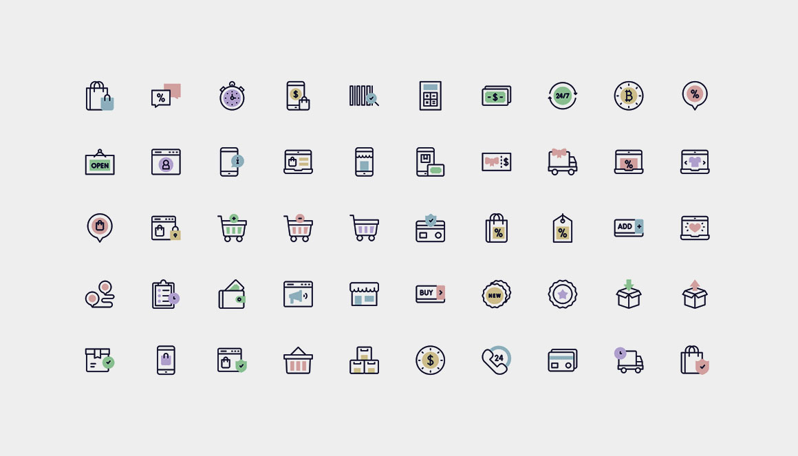 A set of 50 various vector icons from Flaticon.