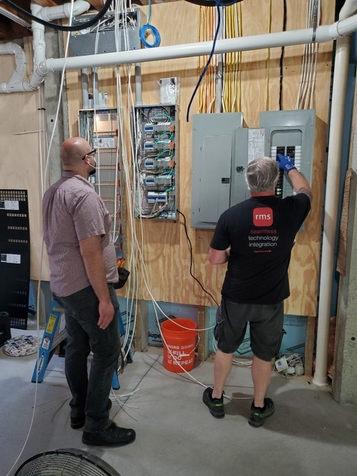 Electricians working hard